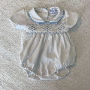Nellapima Nella Baby Boy Bubble white with blue smocking 0-3 months EUC